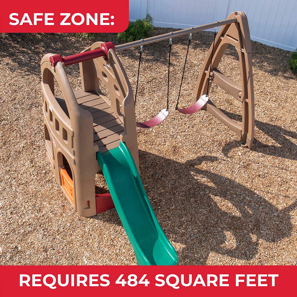 Step2 Naturally Playful Adventure Lodge Play Center With Glider, Kids Outdoor Playset, Two Tier Backyard Playground Set, Slide, Swings, Outside Jungle Gym, For Children 3-8 Years Old