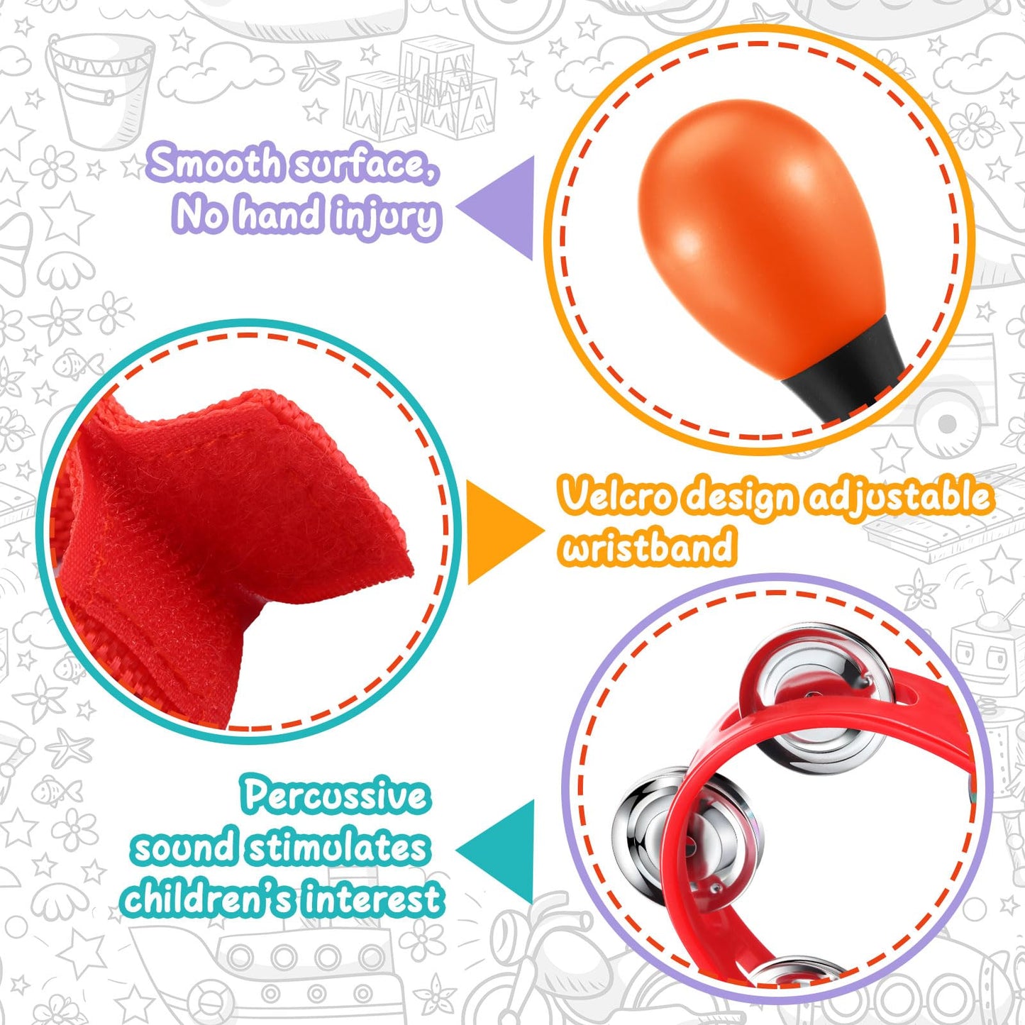Silipull 72 Pcs Shaker Musical Instruments For Kids, Egg Shaker, Wrist Hand Band Bells, Maracas Shakers, Percussion Tambourine,
