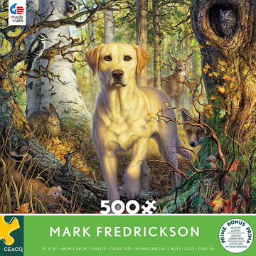 Ceaco 500 Piece Jigsaw Puzzle - Mark Fredrickson Yellow Lab - Multicolor - 19 x 19 inches - Cardboard