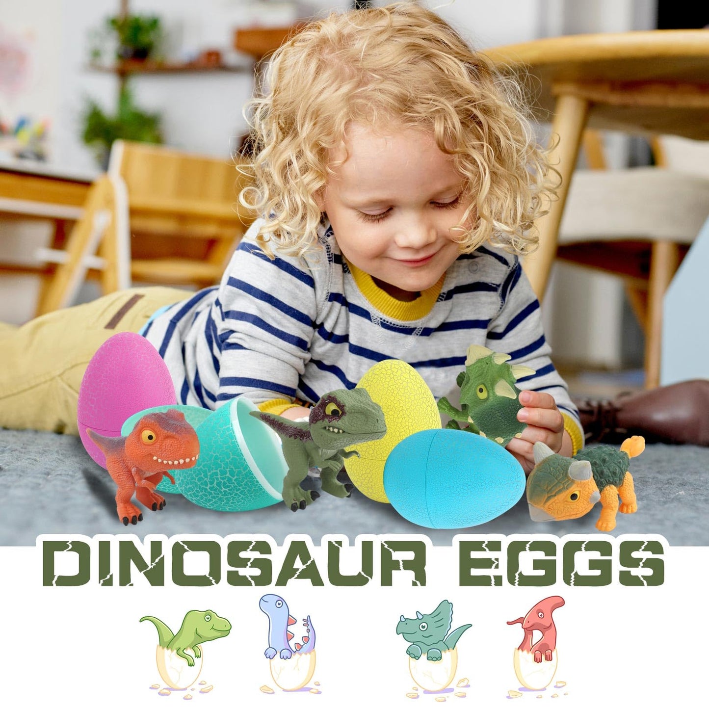 Zohanindl 5.12'' Dinosaur Egg Toy 4Pack, Exquisitely Carved Dinosaur Figures, Dinosaur Collectibles, Easter Eggs, Suitable For B