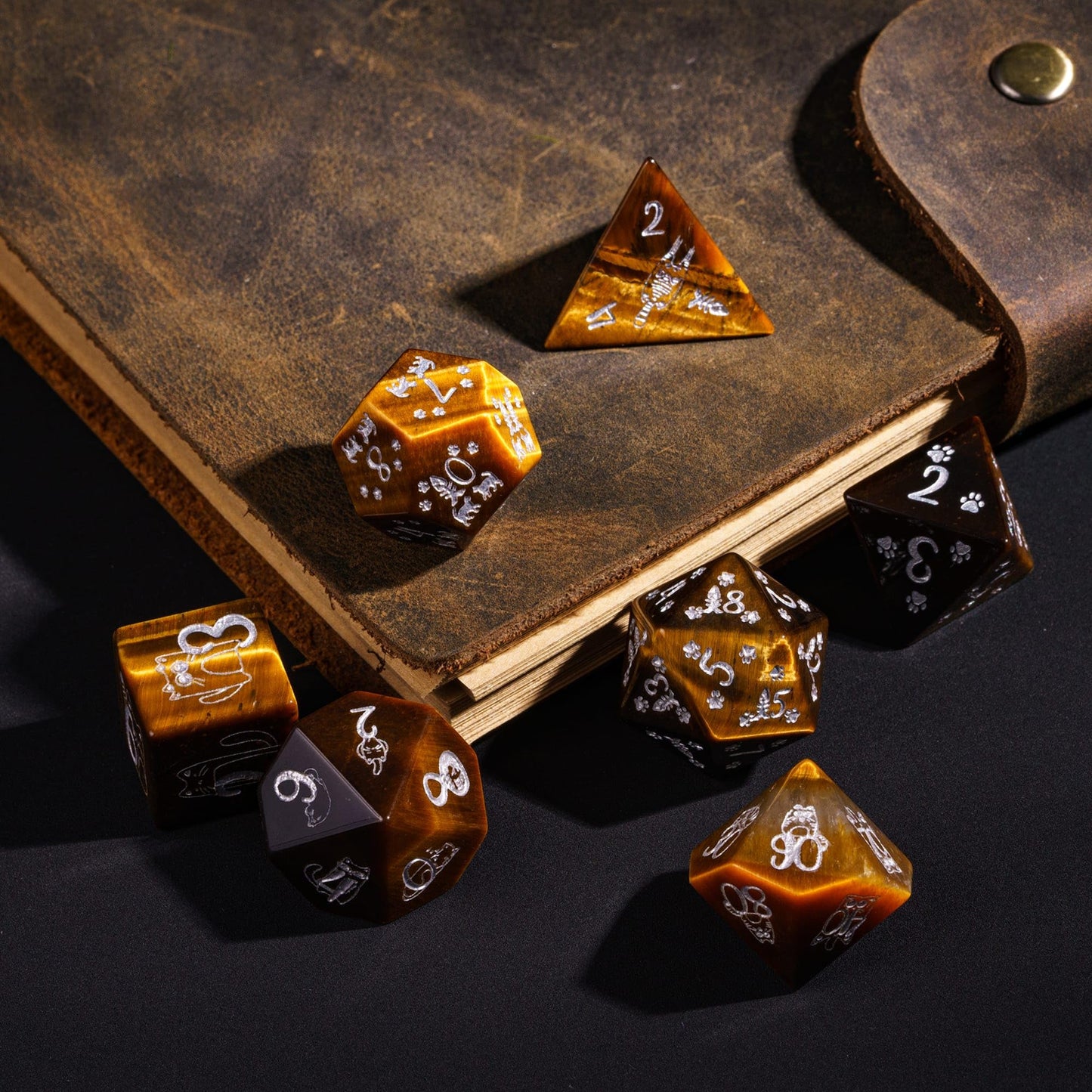 UDIXI Gemstone Dice Set D&D Tiger's Eye Stone Dice with Gift Case for Dungeons and Dragons MTG Tabletop Game