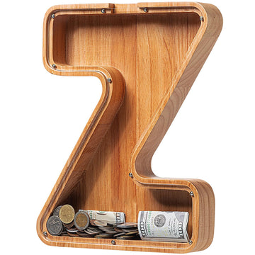 Piggy Bank For Kids Boys Girls, Large Personalized Wooden Letter Piggy Bank With Cut-Out Design, Alphabet Letter Coin Banks, Money Savings Box, Wooden Bank For Kids Creative Gift For Real-Money(Z)