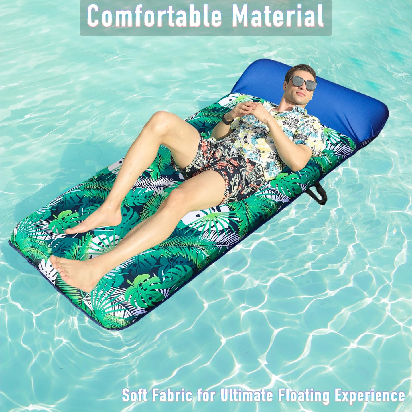 Finduwill Oversized Pool Lounger Floats Adults - 72'' X37'' Xl Fabric Covered Pool Floats With Headrest, Ultra-Comfort Pool Floa