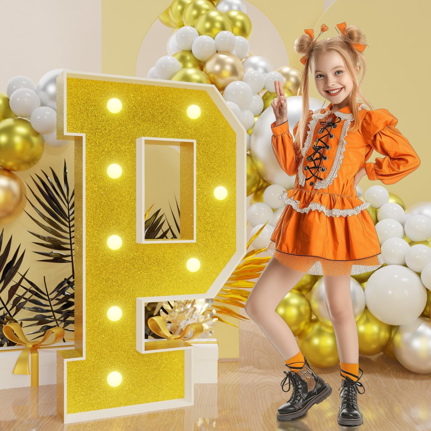 Imprsv Marquee Letters Gold 3Ft: Golden Party Decor - Light Up Letter P Large 3 Feet Tall - Party Decorations Letter For Birthda