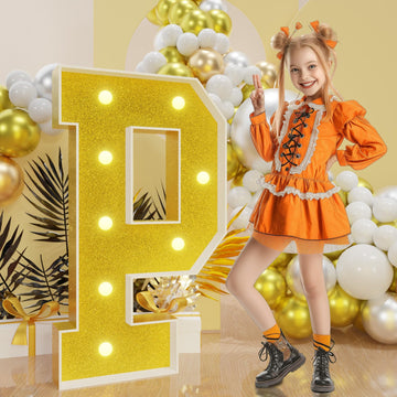 Imprsv Marquee Letters Gold 3Ft: Golden Party Decor - Light Up Letter P Large 3 Feet Tall - Party Decorations Letter For Birthda
