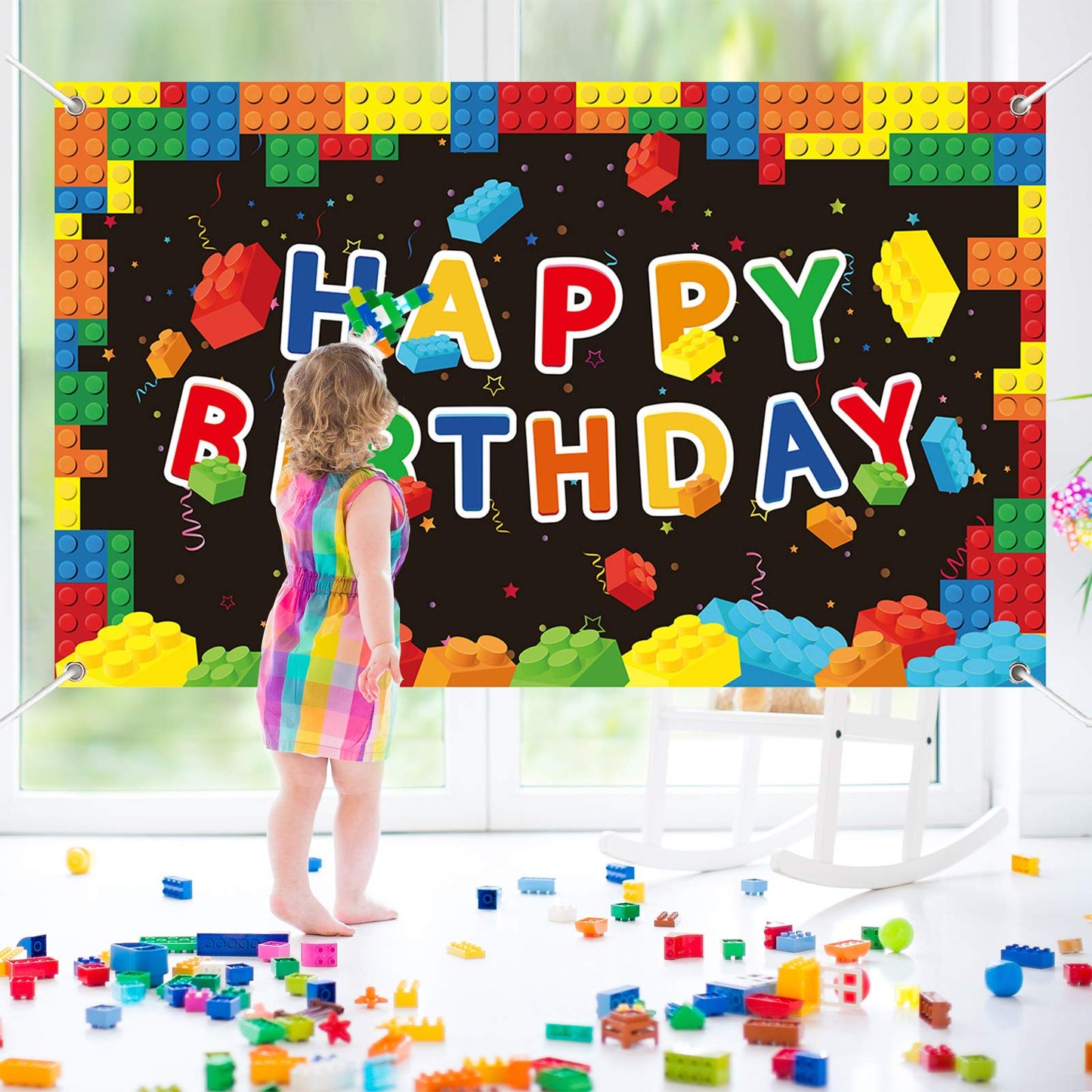 Building Blocks Party Decorations Colorful Blocks Birthday Backdrop Photography Children Kids Building Blocks Theme Party Suppli