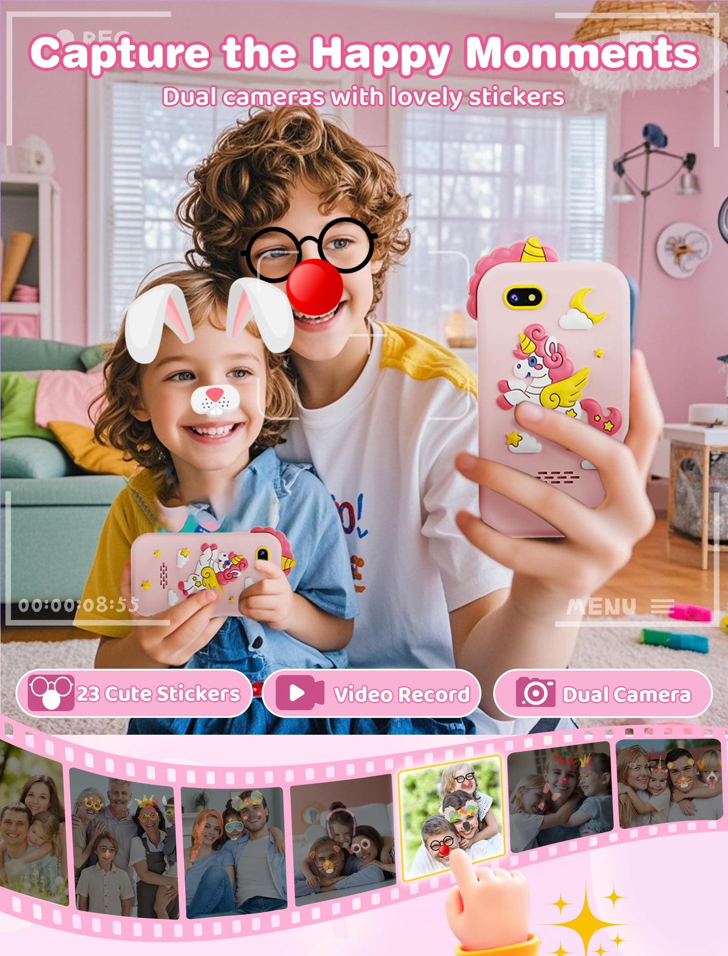 Kikidex Kids Smart Phone for Girls, Perfect Christmas Birthday Gifts for 3-10 Year Old Kids, Touchscreen Learning Play Toy Smart