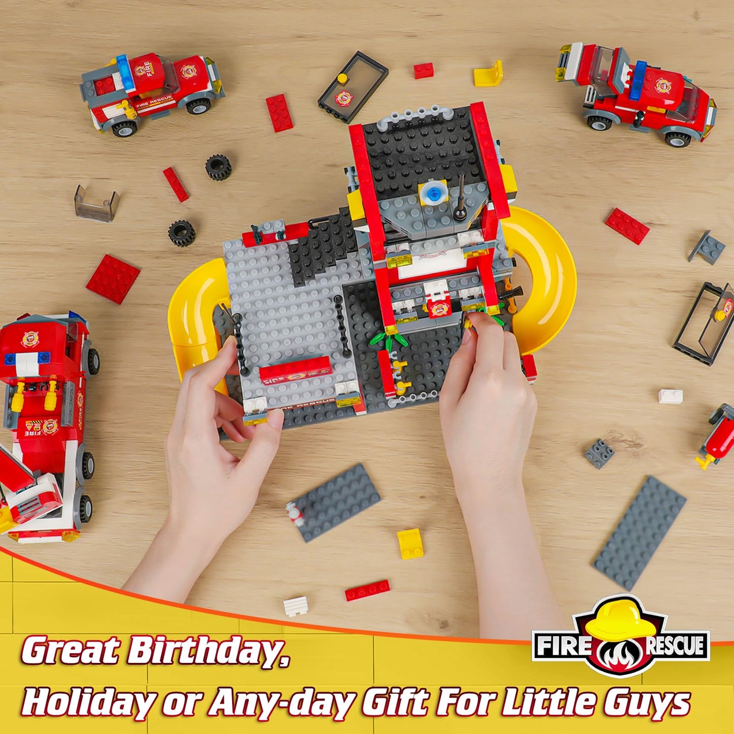 Wishalife City Fire Station Toy Building Set, With 3 Fire Truck Toys, Extinguishers, Pretend Play Toys Gift Idea For Kids Boys G