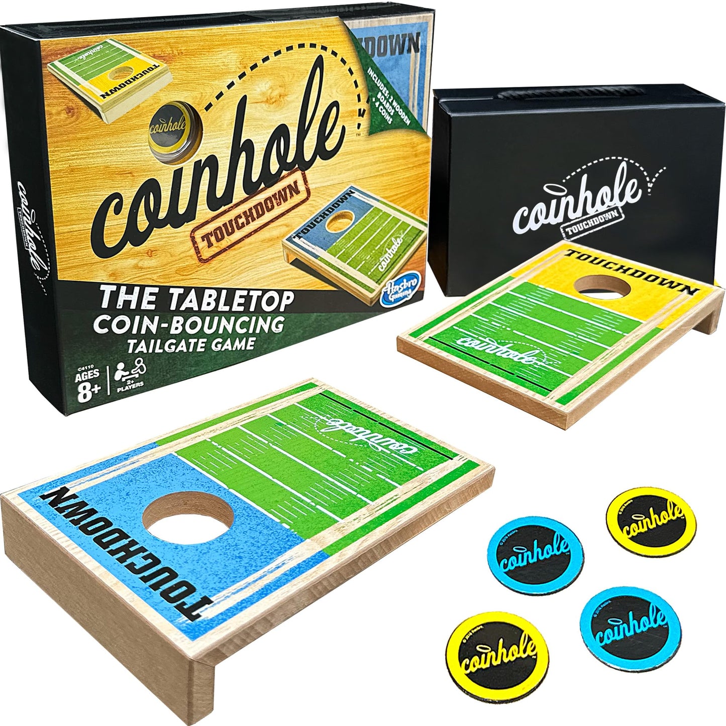 Coinhole Hasbro Tabletop Game Coin Bouncing Party Game | Desktop Cornhole Game Set Board Game | Indoor Outdoor Fun For Kids And Adults (Touchdown Game Set)