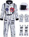 Cuffbow 4 Pcs Astronaut Costume Kids For Halloween, Space Helmet Jumpsuit Gloves Shoe Covers Set For Child Teen Boys (Silver,3-4
