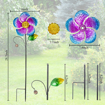 Viveta 2 Pack Wind Spinners With Metal Stake, 28.7 Inches Outdoor Garden Pinwheels Spinners Purple Flower Shape Design For Yard