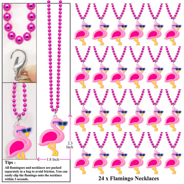 KeeStar 24 Pack Flamingo Necklace Party Favors for Summer Hawaiian Tropical Luau Party, Animal Themed Baby Shower, Birthday, Sch