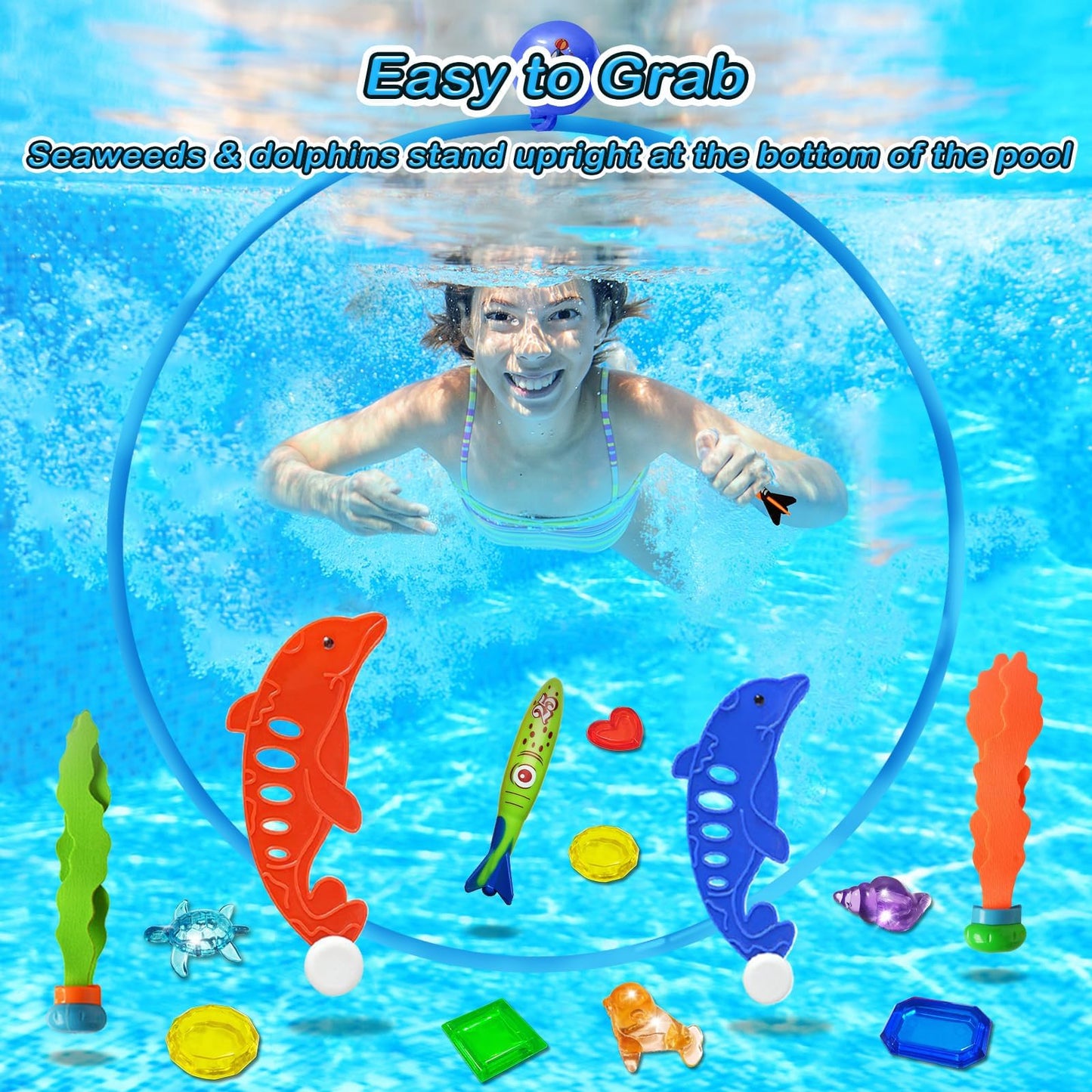 Jasonwell Pool Toys Diving Rings - 28Pcs Swim Thru Rings Pool Game Diving Toys With Dive Ring Underwater Treasures Torpedo Bandi