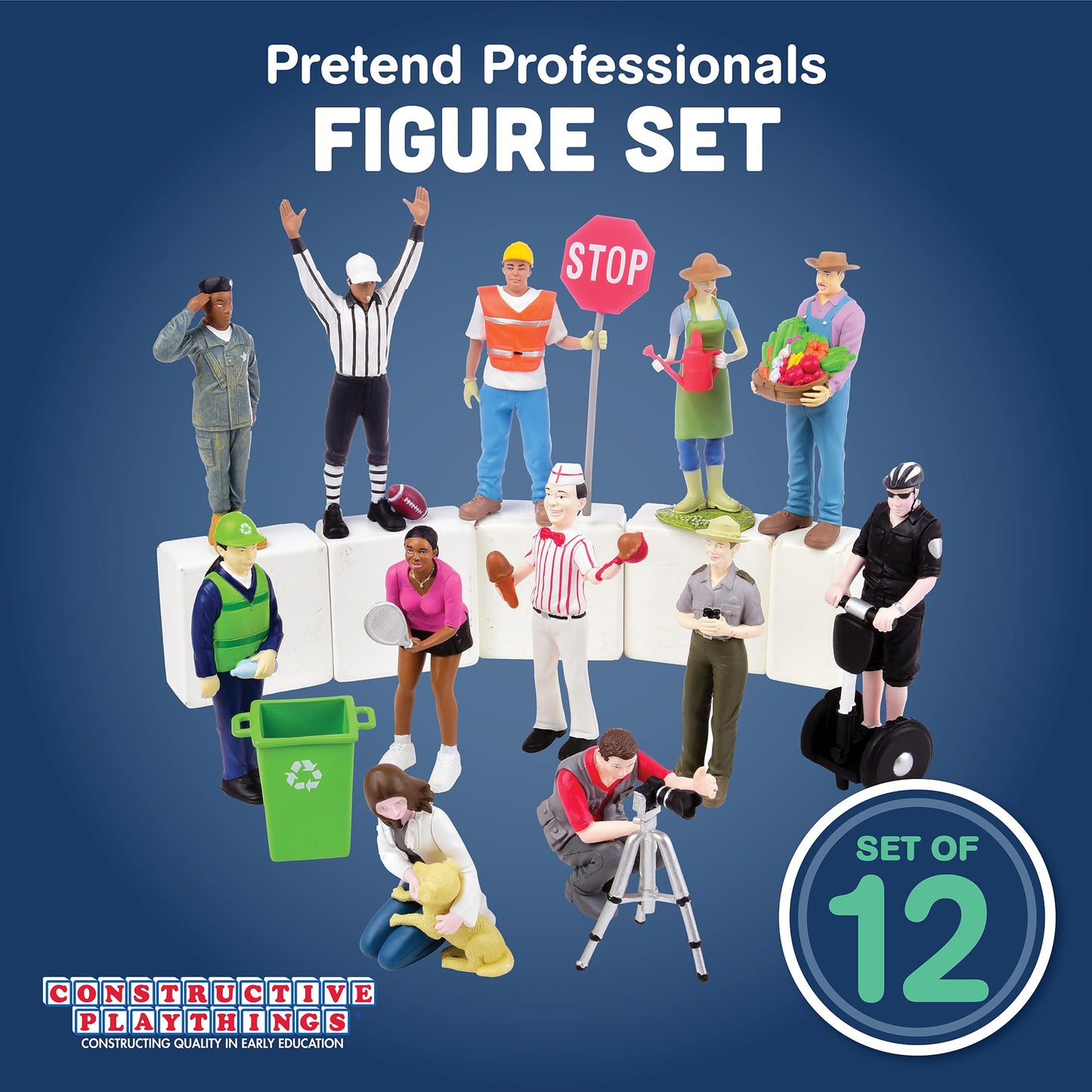 Constructive Playthings Pretend Professionals Career Toy Figure Set For Kids Ages 3+, Set Of 12 Freestanding Inclusive And Diver