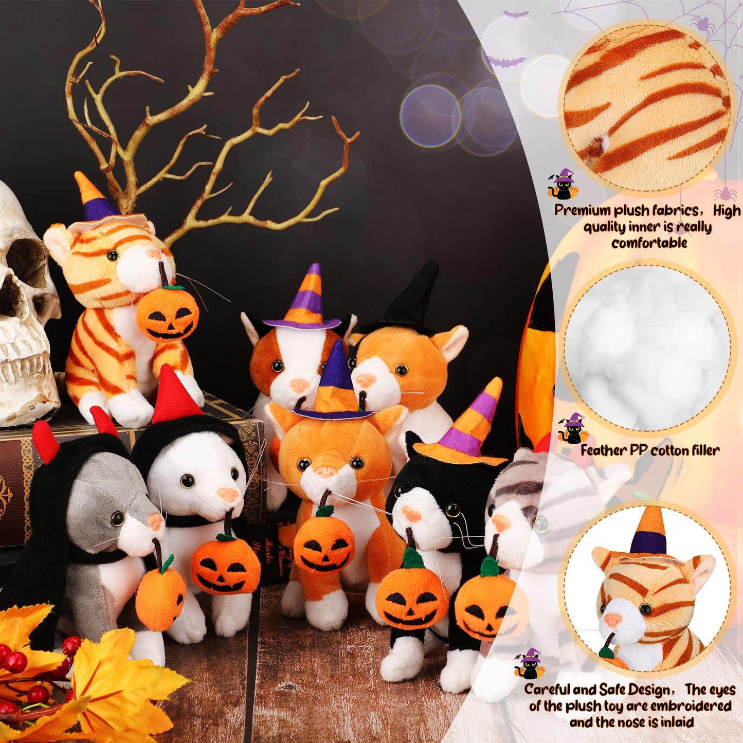 8 Pieces Plush Pets 5 Inch Stuffed Animals Bulk Assorted Cute Stuffed Pet Animal Plush Toys Small Plush Animals For Halloween Kid Classroom School Pet Party Favors Supplies Decoration (Creep Cat)