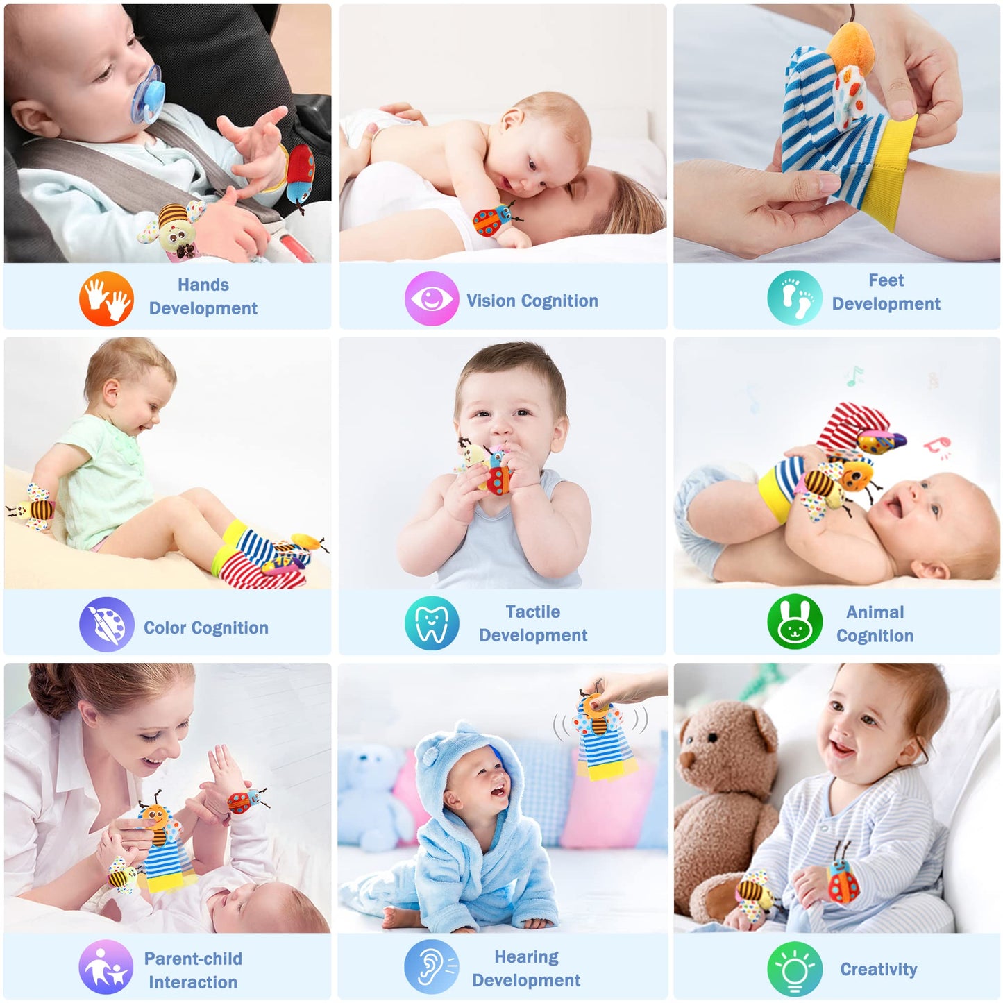 Wrist Rattles Foot Finder Rattle Sock Baby Toy, Hanging Rattle Toy, Arm Hand Bracelet Rattle, Feet Leg Ankle Socks, Activity Rat