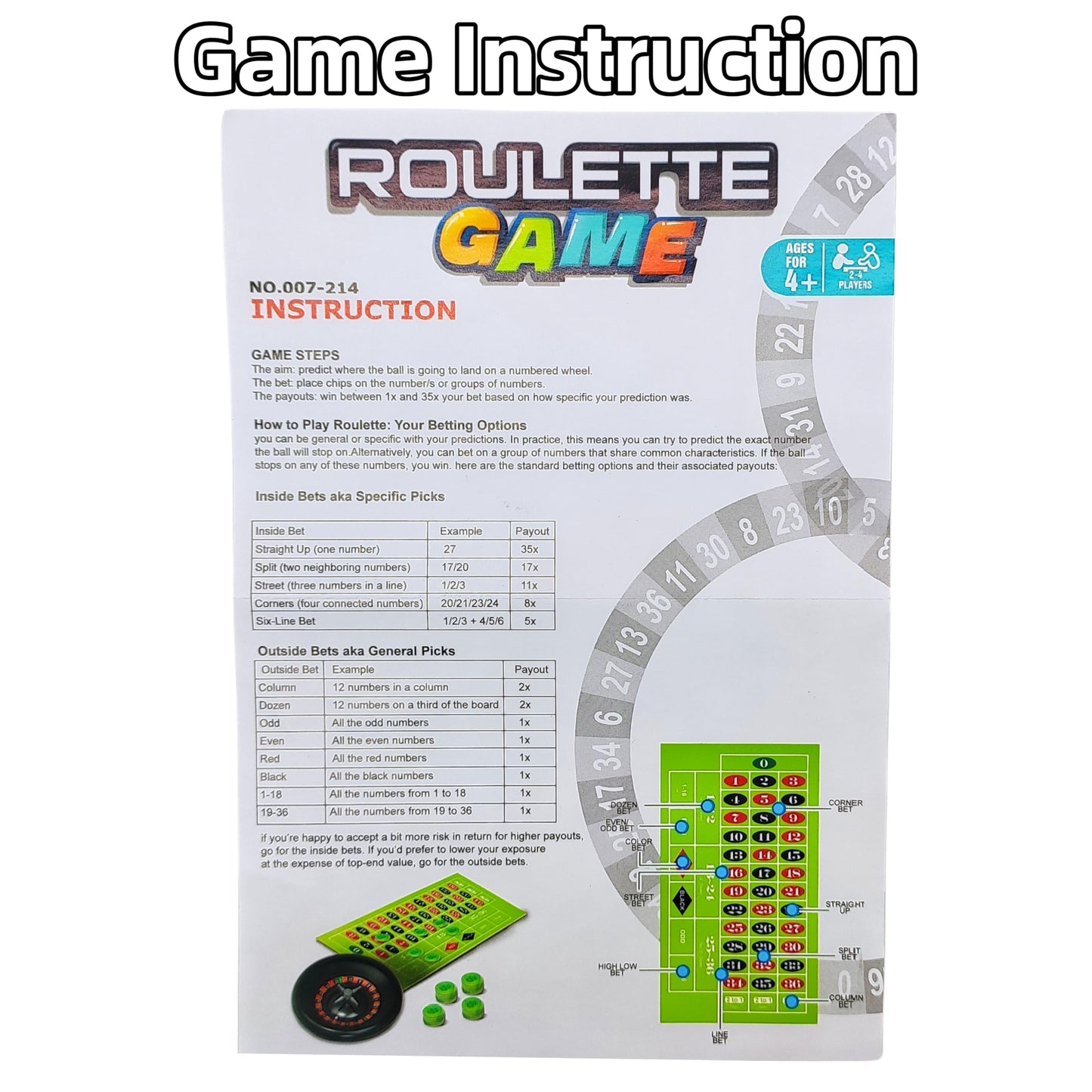 Ybgocot Roulette Wheel Game Set,Board Game For Kids 4-12,Small Size Family Game For Children