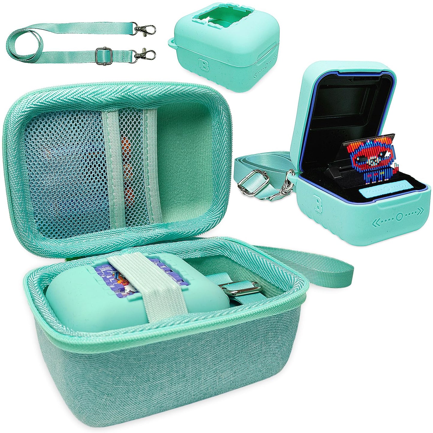 Jchpine Hard Carrying Case And Silicone Cover For Bitzee Interactive Toy Digital Pet, Protective Case For Bitzee Virtual Electronic Pets Accessories (For Original 15 Animals) (Teal)
