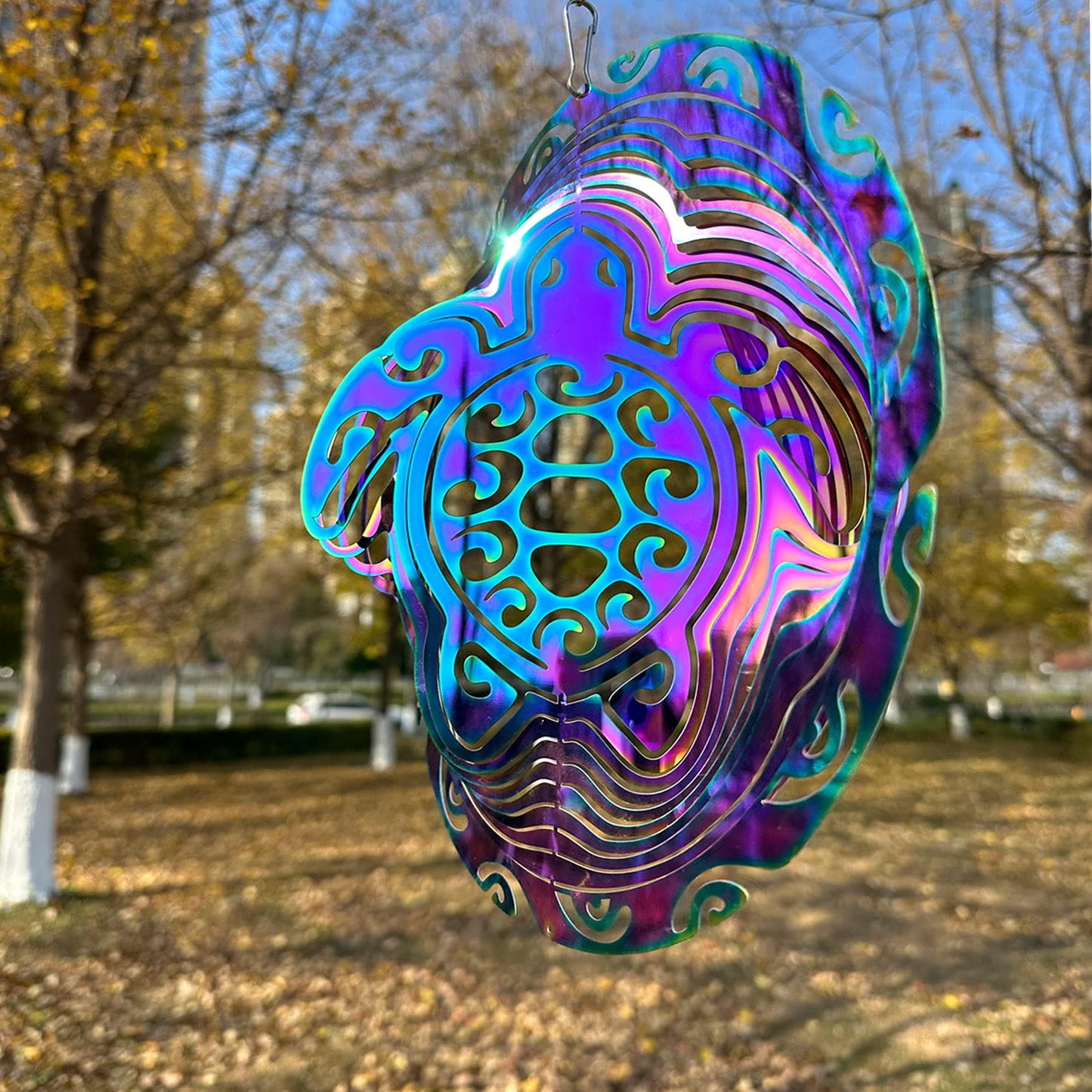 Dinoneyi Wind Spinner Outdoor Metal 3D Wind Spinner Hanging Turtle Yard Garden Decor Gifts Stainless Steel Turtle Spinners With