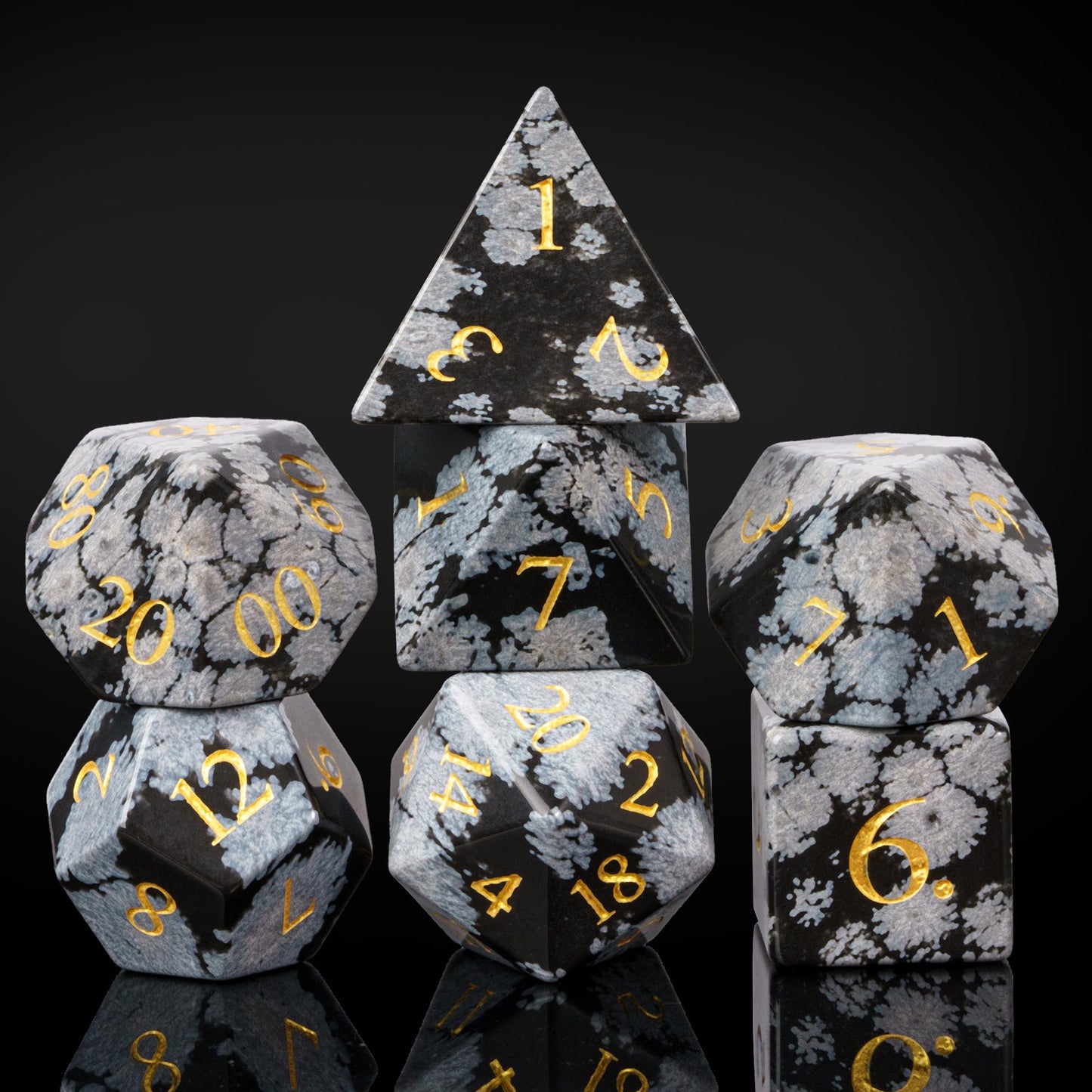 UDIXI Gemstone Dice Set DND, 7PCS Natural Snowflake Stone D&D Dice Set with Leather Gift Case for Dungeons and Dragons Table Gam