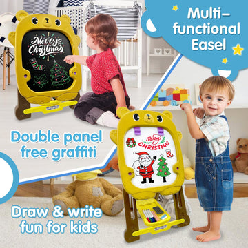 Talgic Kids Easel For Toddlers With Chalk Board And Dry Erase Easel, Easel For Toddlers Ages 2-4 & 5-8, Educational And Popular Gift Toys For Girls And Boys, Back To School Gifts For Students