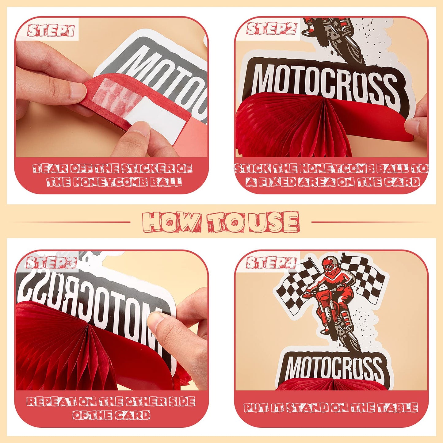 9 Piece Cross Country Motorcycle Honeycomb Centerpiece Table Decoration Racing Theme Children Boy Birthday Party Supplies Photo Booth Props (Bright Silhouette)