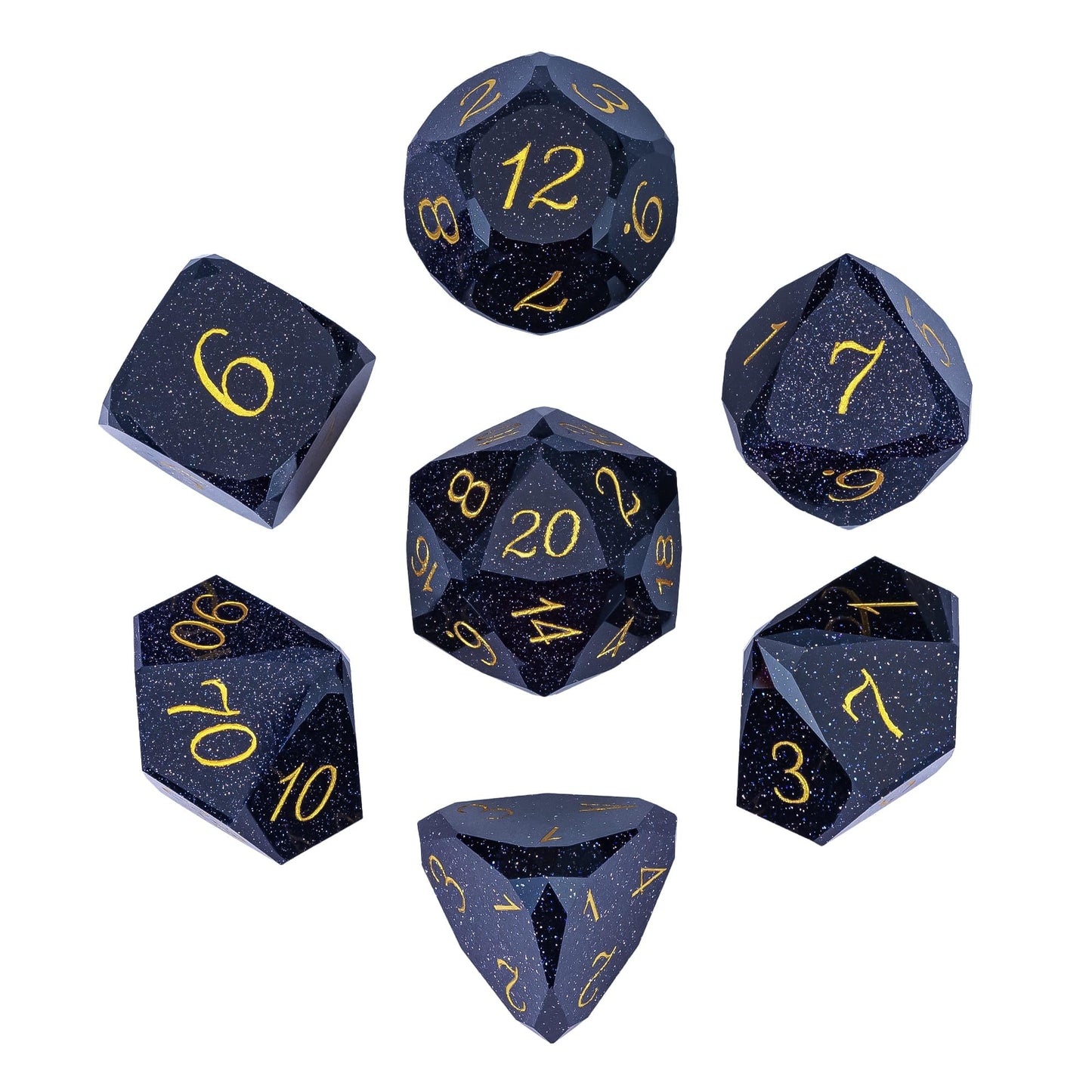 UDIXI 7PCS Gemstone DND Dice Set, Blue Sandstone D&D Multifaceted Diamond-Cut Polyhedral Dice Set with Gift Case for Dungeons an