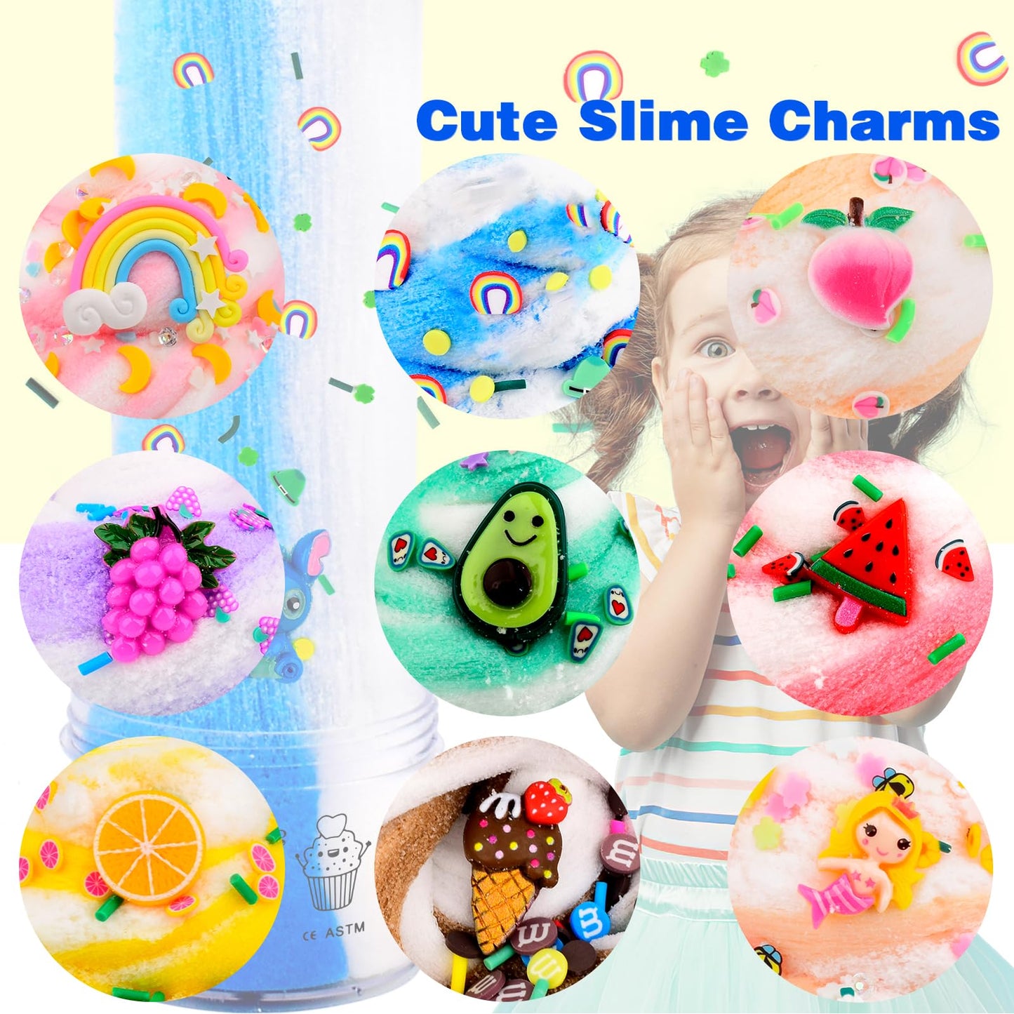 Cloud Slime Kit, 9 Pack Slimes With Peach, Watermelon, Rainbow, Blue Cute Slime Charms, Scented Diy Putty Sludge Toy Gifts For Girls And Boys