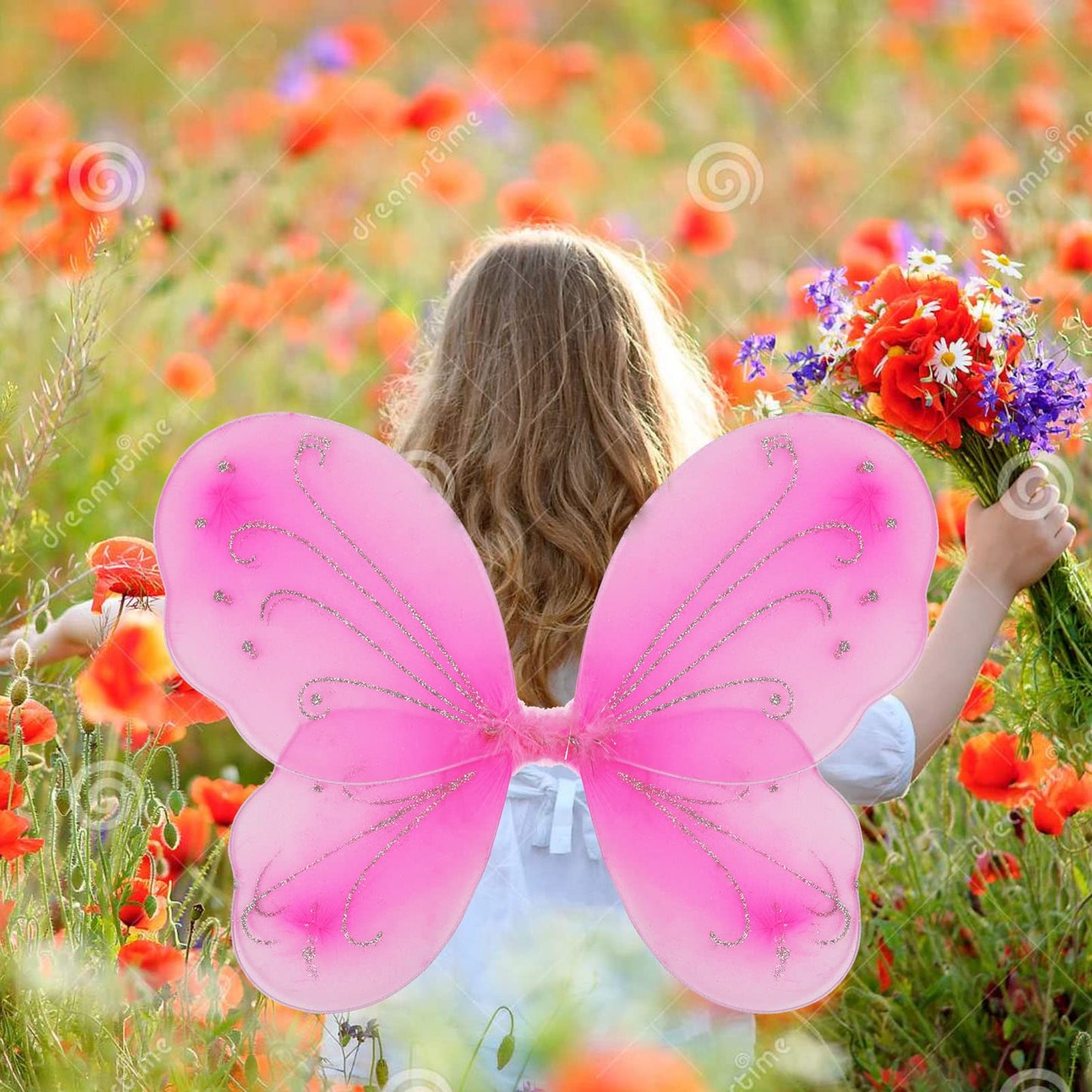 Nenmatte Fairy Girls Wings,Sparkle Angel Wings Butterfly Fairy Girl Wings For Birhday Party Halloween Costume Dress Up For Kids