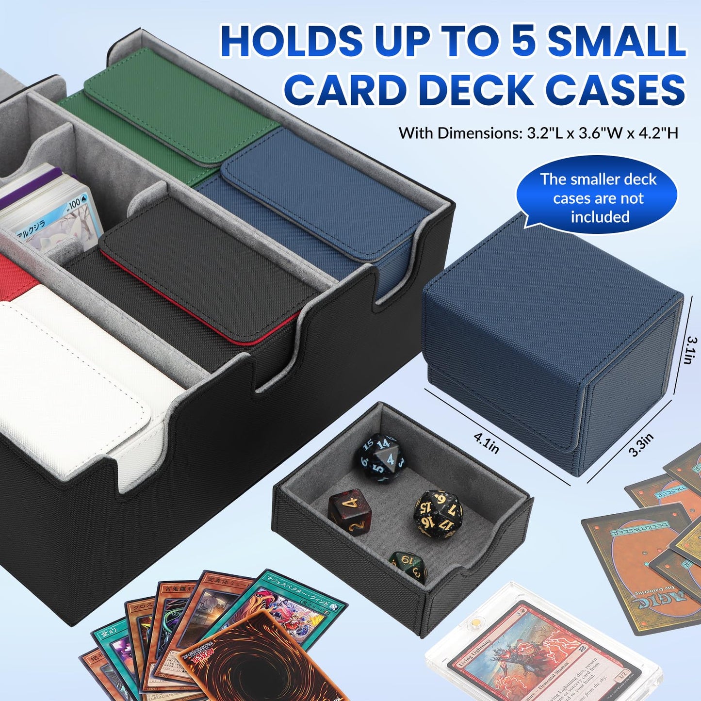 Qlouni Card Storage Box For Trading Cards, Holds 5 Mtg Deck Card Boxes Or 2200+ Cards, Leather Magnetic Closure Tcg Storage Box