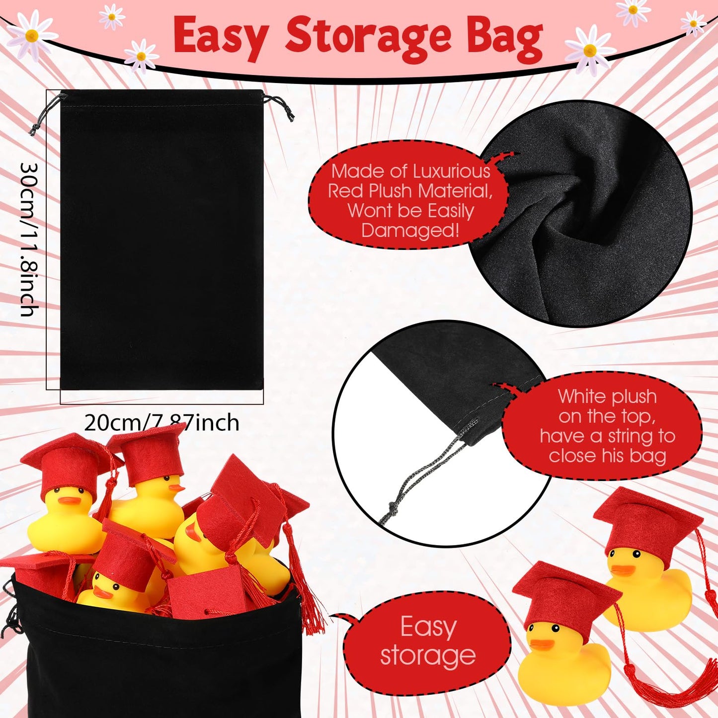 Jerify 48 Pcs Graduation Rubber Ducks with Grad Cap 2025 Diploma Grad Rubber Duck Graduation Party Bath Pool with Storage Bag fo