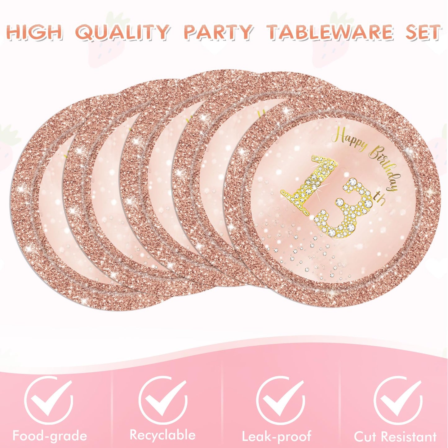 41Pcs 13Th Birthday Decorations Rose Gold Theme 13 Year Old Girl Birthday Decorations Including Happy Birthday Plates Napkins Ta