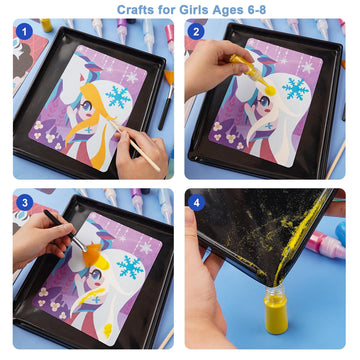 Tnoone Sand Art Kits For Kids,Girls Arts And Crafts Age 6-8,Kids Crafts Diy Art Toys,Princesses Color Sand Art Pictures,Ideal Gi