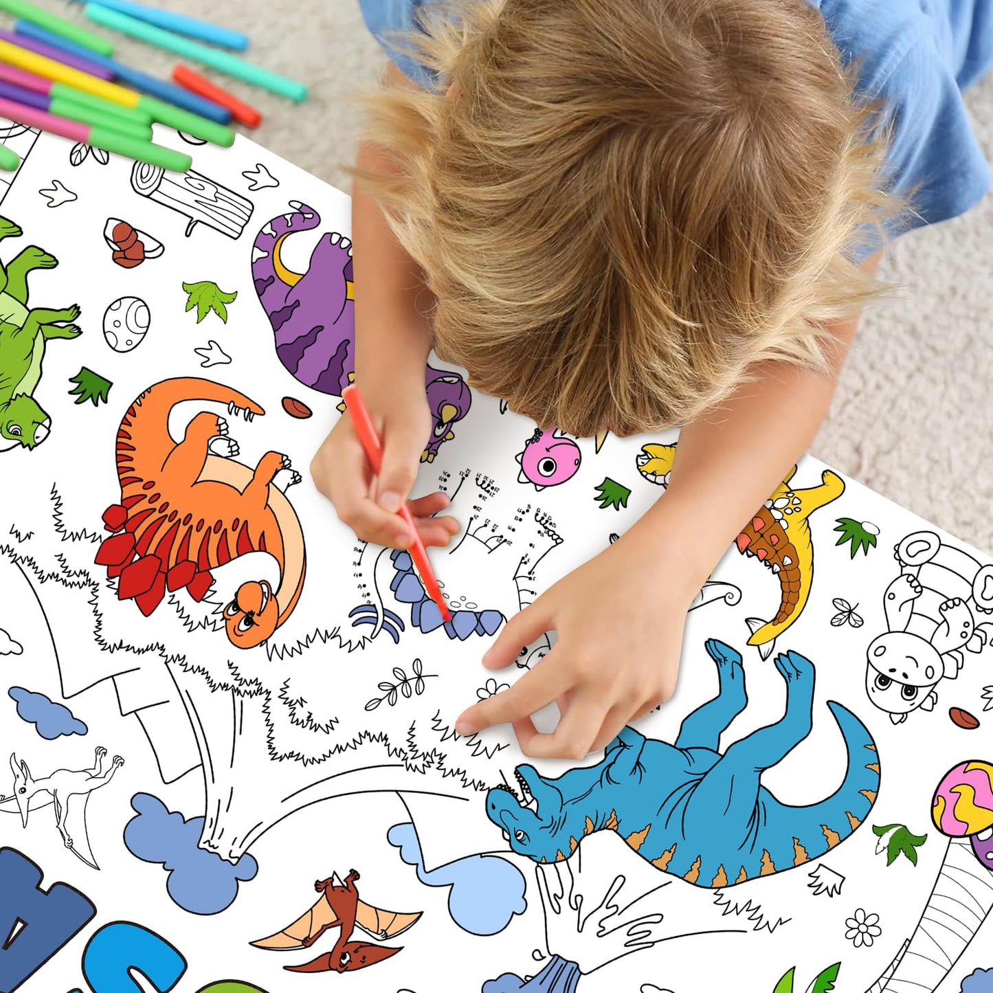 Dinosaur Giant Coloring Poster For Kids 30X72 Inch, Dinosaur Large Coloring Poster Tablecloth Books, Dinosaur Themed Color-In Ac