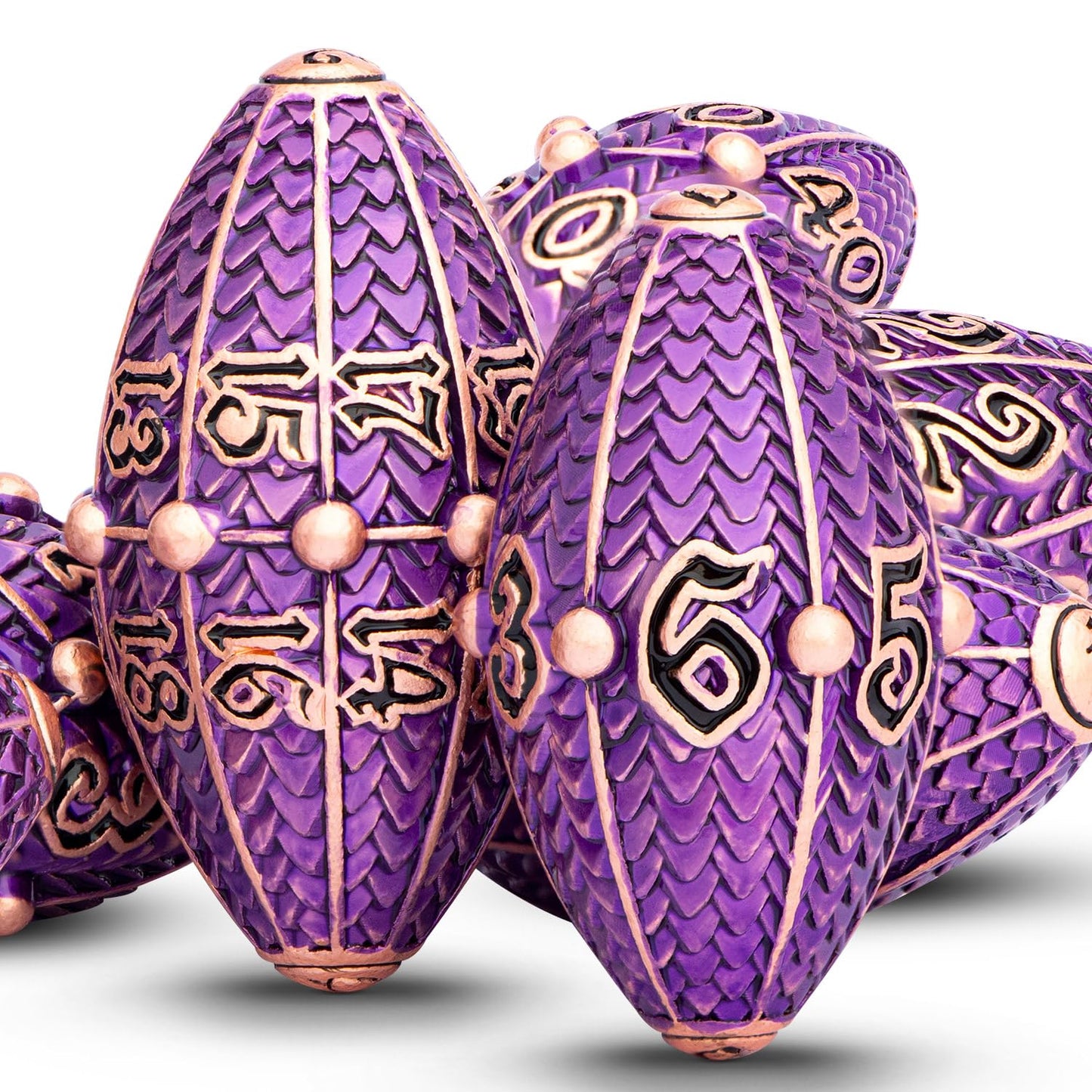 Aruohha Dnd Metal Dice Copper Purple Dragon Egg Dice With Metal Box, Role Playing Game Rpg Polyhedral D And D Dice Set D20 D12 D
