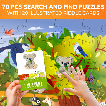 Quokka Search And Find Puzzles For Kids Ages 4-6 - Riddle Kids Puzzles 6-8 Years Old - 70 Unique Pcs | 20 Illustrated Guessing Cards | Engaging Children Themes - Australia Puzzle Gift For Toddlers 3-5