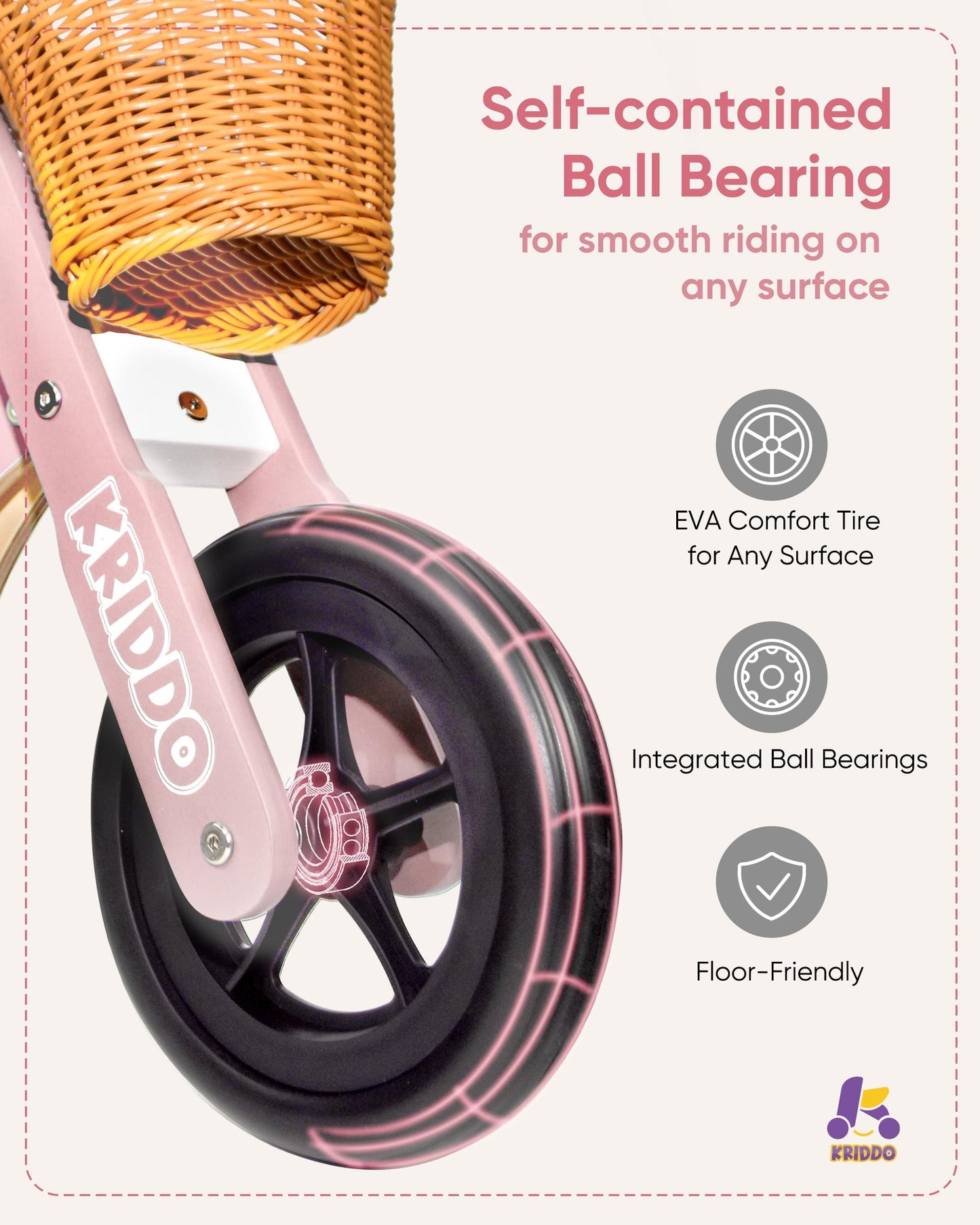 KRIDDO 2 in 1 Wooden Kids Tricycle and Balance Bike for 1-4 Years Old, No-Pedal Tricycle and Toddler Balance Bike with Basket an