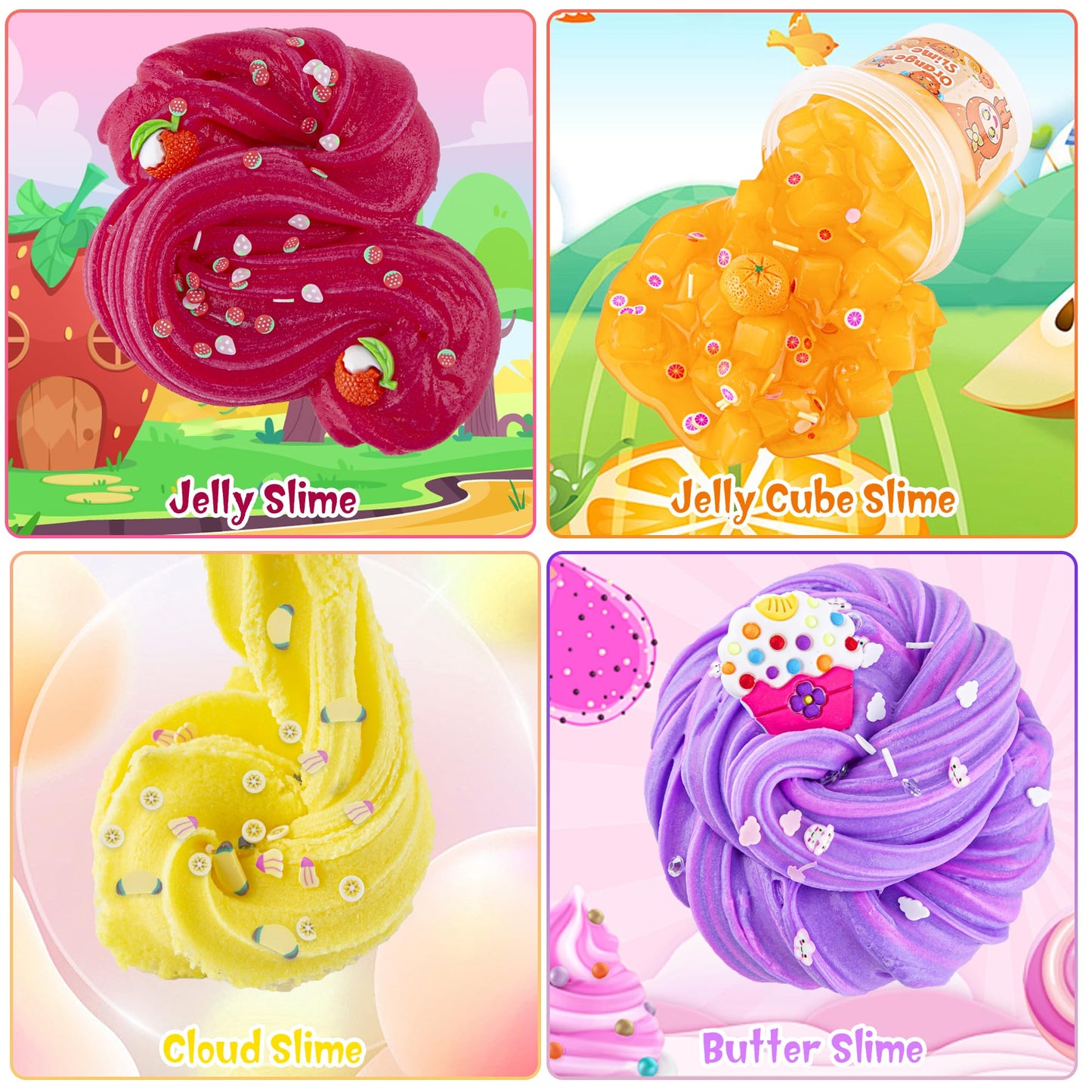 Slime Variety Pack Different Textures, 8 Pack Slime Kit For Kids, Includes Butter Slime, Rainbow Cloud Slime, Clear Bead Slime &