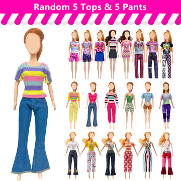 29 Pieces Doll Clothes And Accessories For 11.5 Inch Girl Dolls Outfit Including 5 Tops, 5 Pants, 3 Dresses, 2 Fashionable Dresses, 2 Swimwear, 6 Pairs Of Shoes, 1 Bag, 5 Hangers