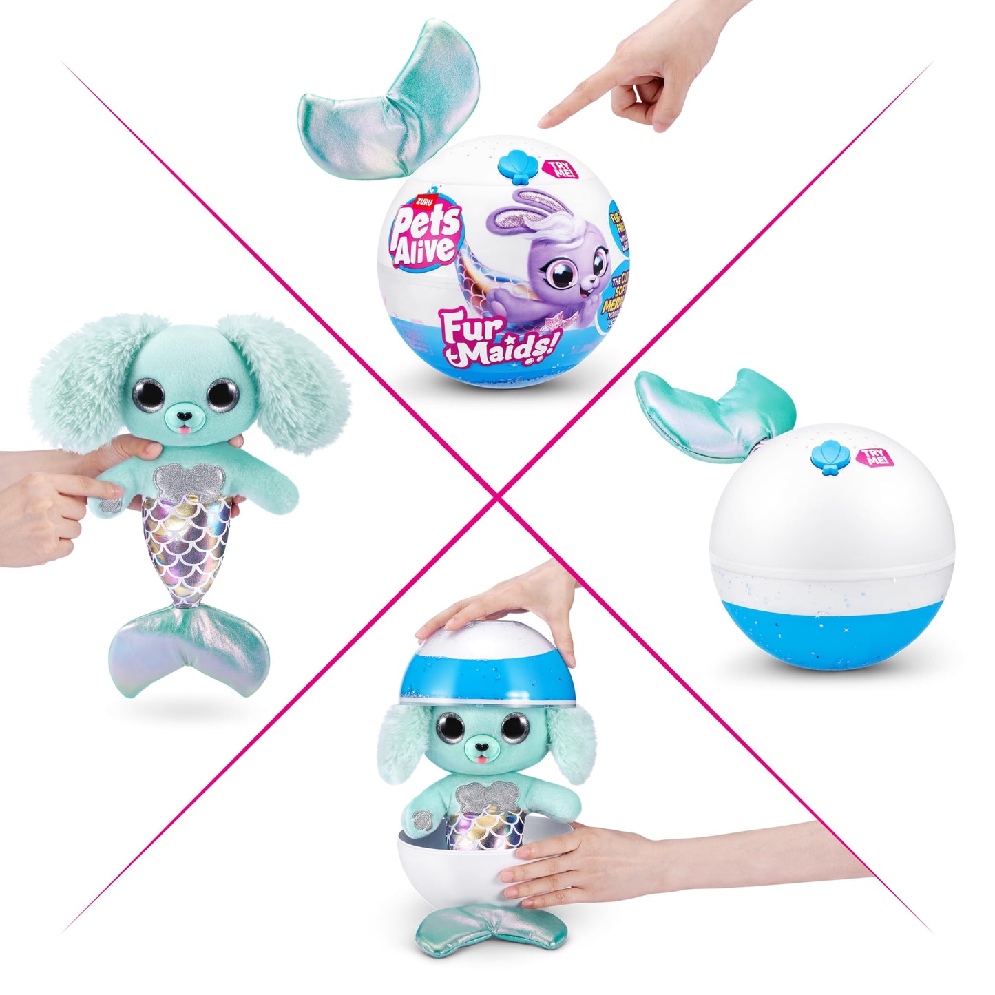 Pets Alive Furmaids Mermaid Plush Interactive Toy - Green Puppy with Lights & Sounds for Girls