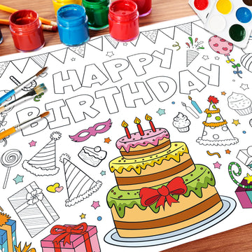 K-NMLHL Coloring Poster for Kids- Happy Birthday Large Coloring Sheets - for Wall - Classroom Home Birthday Party Supplies Favor