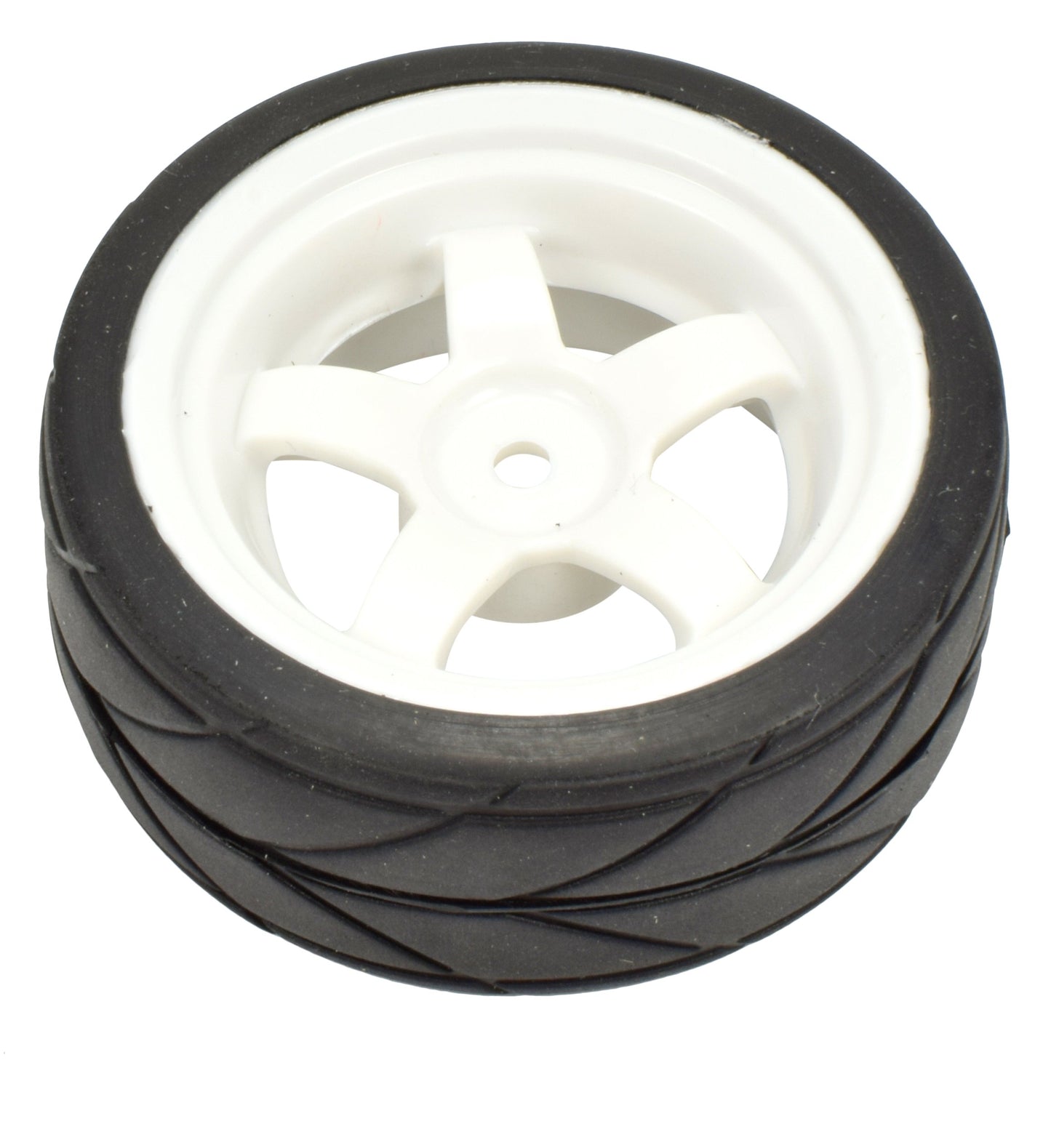 Apex RC Products 1/10 On-Road 12mm White 5 Spoke Wheels V Tread Rubber Tires (Set of 4) #5015