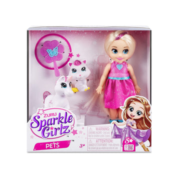 Sparkle Girlz Princess Doll And Pet Set (Blue Dress & Dog Set) By Zuru 2 Pets, Hair Styling For Kids, Dog, Unicorn, Nurture Toys