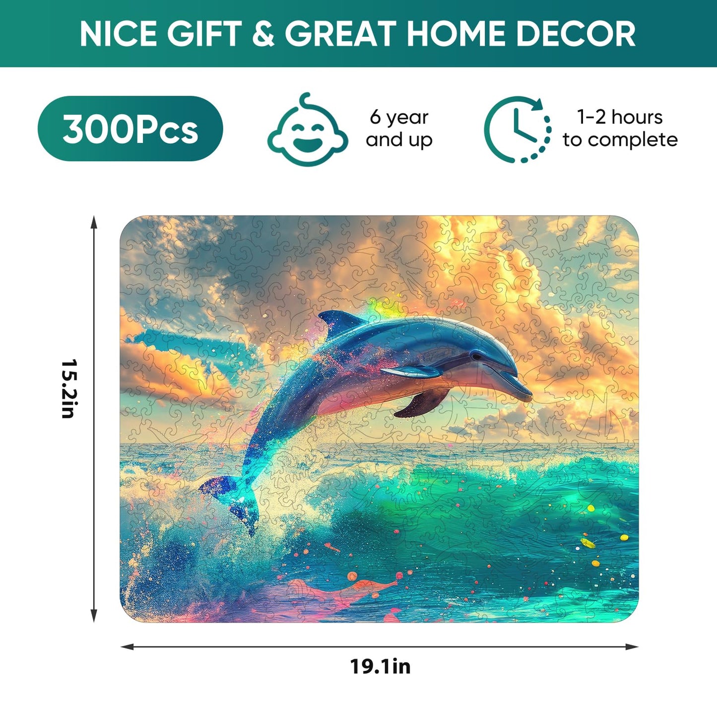 Reouinty Wooden Puzzle For Adults, Dolphin Wooden Jigsaw Puzzles(19.1 * 15.2In-500Pcs), Beautiful Wooden Puzzle With Box Birthda