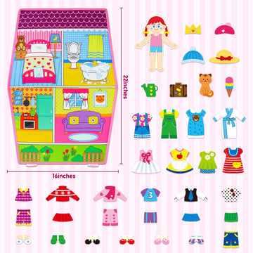 OKOOKO Dress Up House Felt Board 35PCS Double-Sided Foldable Dress Up Teaching Girls Toy Preschool Crafts Storytelling Early Lea