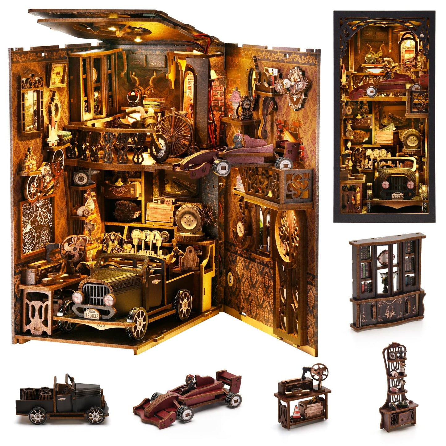 Toyqi Book Nook Kit, Booknook Kits For Adults And Teens, Diy 3D Wooden Puzzle Bookend Miniature Dollhouse Kit Bookshelf Decor Al
