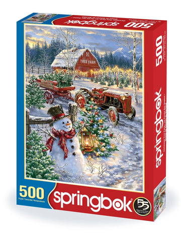 Springbok 500 Piece Jigsaw Puzzle - Christmas Tree Farm, Engineered Wood, Multi Color, Model 34-01562, Made in USA