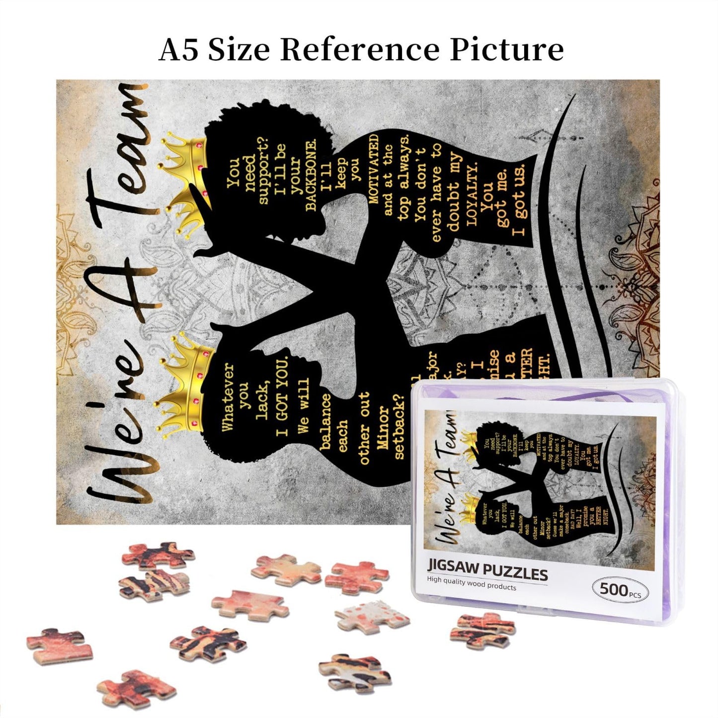 African American Puzzles For Adults 500Pcs Afro Black King And Queen Jigsaw Puzzles Couple Inspirational Quotes Black Woman Men
