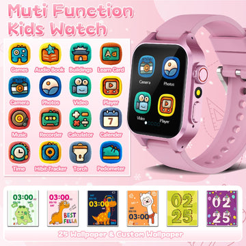 Smart Game Watch for Kids with 32 Games, Telescopic Camera, Pedometer, Alarm, Video, Music, Auidobook, Learn Card, Parental Cont
