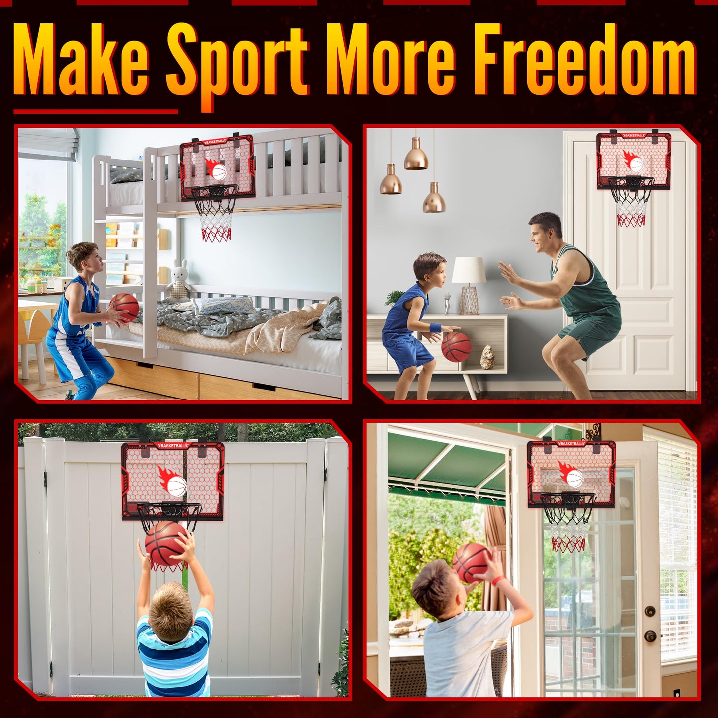Zizz Indoor Basketball Hoop For Kids: Basketball Gifts For Boys 4-10 Led Light & Scoreboard Over The Door Basketball Hoop Birthd